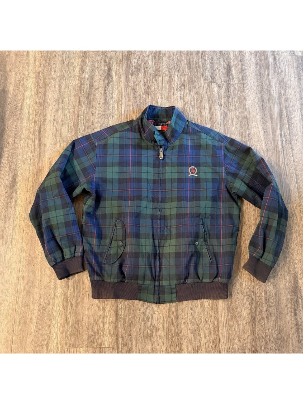 TOMMY JEANS HARRINGTON CREST PLAID JACKET Green Blue Size L